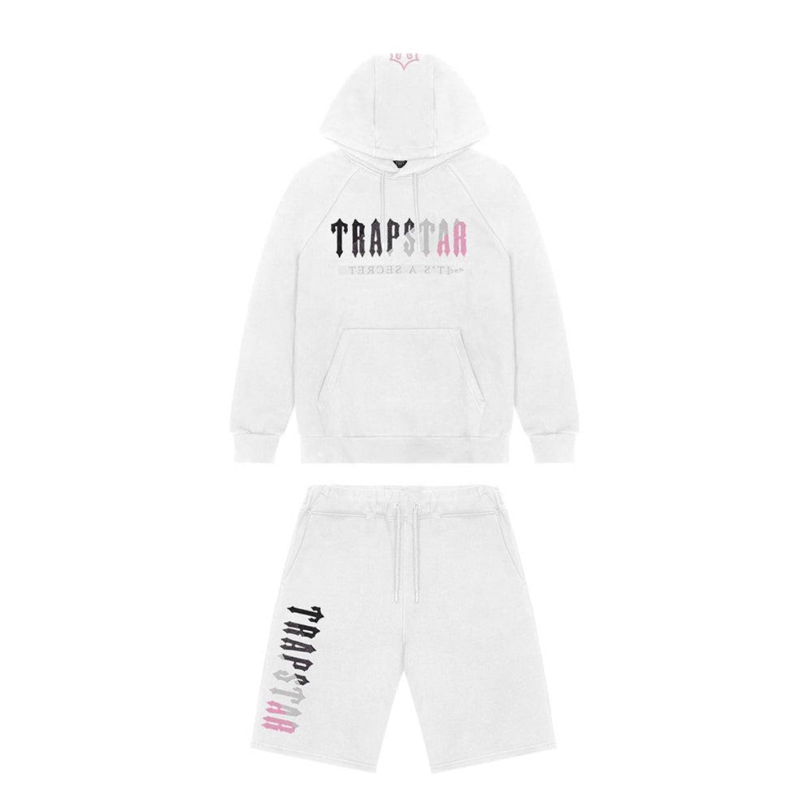 Trapstar Decoded Hooded Short Set - White/Pink