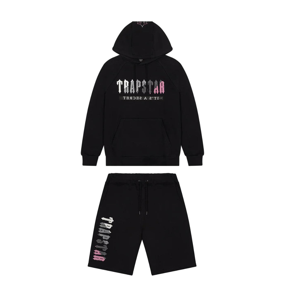 Trapstar Decoded Hooded Short Set - Black/Pink